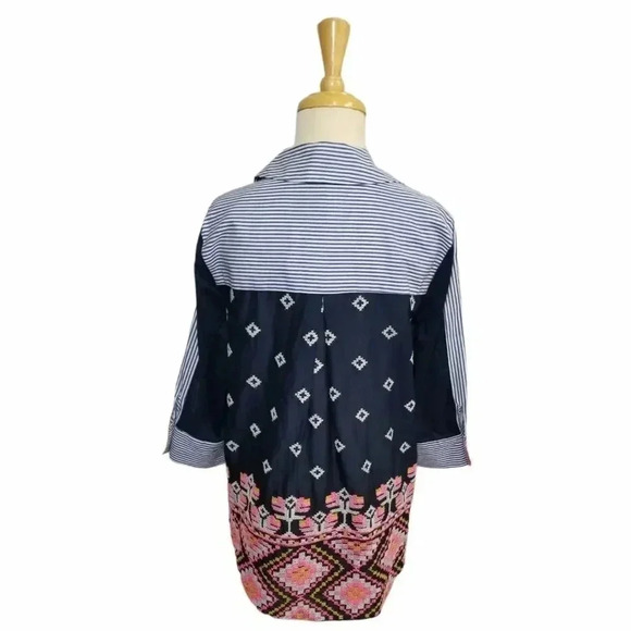 {Hilary Radley} NWT: For Katherine Barclay Striped Embroidered Blouse - Picture 4 of 12